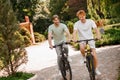 Two friends enjoying their morning cycling workout