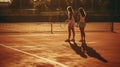 Two friends play a game of tennis on a sunny afternoon created with Generative AI Royalty Free Stock Photo