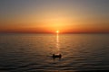 Two friends inside a silhouetted boat during sunset time Royalty Free Stock Photo