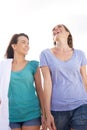 Two friends laughing outdoors Royalty Free Stock Photo