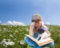 Two friends- little girl and puppy Royalty Free Stock Photo