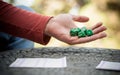 The Couple playing Yahtzee game in free time, outdor Royalty Free Stock Photo