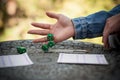 The Couple playing Yahtzee game in free time, outdor Royalty Free Stock Photo