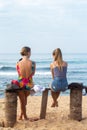 Friends rest on the bench Royalty Free Stock Photo