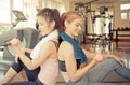 Two friends training with dumbbell in fitness gym Royalty Free Stock Photo