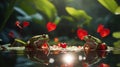 Romantic Green Frogs in Love with Red Hearts Royalty Free Stock Photo