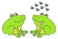 Two frogs waiting for flies