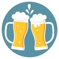 Two Frothy Beer Mugs Clinking Together in Celebration Royalty Free Stock Photo