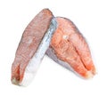 Two frozen salmon steaks isolated on white Royalty Free Stock Photo