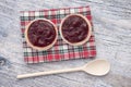 Two fruit tarts on a red cloth Royalty Free Stock Photo