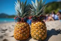 Two fruity companions enjoying beach bliss, beautiful summer photo