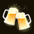 Two full beer mugs with foam on a dark background Royalty Free Stock Photo