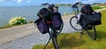 two fully packed bicycles on the way to the ferry from Terschelling to Harlingen for the return journey