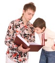 Two fun brother read book. Royalty Free Stock Photo