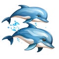 Two funny blue jumping bottlenose dolphins on white isolated background Royalty Free Stock Photo