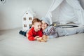 Two funny boys play together. Cute happy brothers smiling and having fun Royalty Free Stock Photo