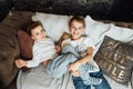 Two funny boys play together. Cute happy brothers smiling and having fun Royalty Free Stock Photo