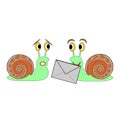 Two funny cartoon snails with a letter Royalty Free Stock Photo