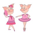 Two funny cute pigs are in a beautiful dresses Royalty Free Stock Photo