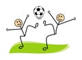 Two funny fantastic abstract man with a football / soccer. Vector.