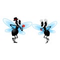 Two funny fly. Vector illustration