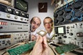 Two funny nerd scientists Royalty Free Stock Photo