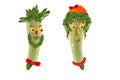 Two funny portrait of men and women, made from zucchini