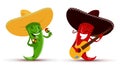 Two funny red and green chili peppers which playin Royalty Free Stock Photo