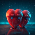 Two funny red hearts together