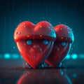 Two funny red hearts together