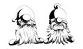 Two funny vector and bearded gnomes. One angry the other strict is worth in black and white style Royalty Free Stock Photo