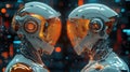 Two futuristic robots engaging in an intense gaze. Generative AI