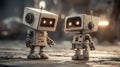 Two futuristic robots standing on the ground, a glimpse into the future of artificial intelligence Royalty Free Stock Photo