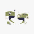 Futuristic text bubbles in flat vector illustration symbolizing communication, technology, and data exchange, isolated