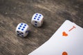 Two game dice number double six and ace of hearts Royalty Free Stock Photo