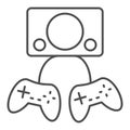 Two gamepads thin line icon. Video gaming vector illustration isolated on white. Game controller outline style design