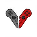 Two gaming controllers are depicted forming a heart shape. The left controller is gray Royalty Free Stock Photo