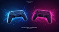 Two gaming controllers are digitally rendered with neon effects. The left controller is Royalty Free Stock Photo