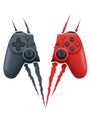 Two gaming controllers are illustrated, one in black and the other in red. They appear Royalty Free Stock Photo