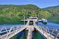 Two gangways to the tour boat on the river Sil in Galicia Spain Royalty Free Stock Photo