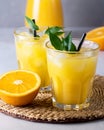 Two Gasses of Tasty Orange Juice Tasty Summer Citrus Drink Ripe Oranges