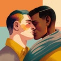 Two gay men kissing. LGBTQ manifesto. Respect, tolerance, equality