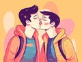 Two gay men kissing. LGBTQ manifesto. Respect, tolerance, equality