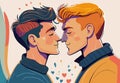 Two gay men kissing. LGBTQ manifesto. Respect, tolerance, equality