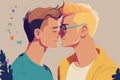 Two gay men kissing. LGBTQ manifesto. Respect, tolerance, equality