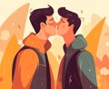 Two gay men kissing. LGBTQ manifesto. Respect, tolerance, equality