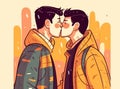 Two gay men kissing. LGBTQ manifesto. Respect, tolerance, equality