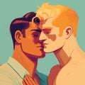 Two gay men kissing. LGBTQ manifesto. Respect, tolerance, equality