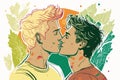 Two gay men kissing. LGBTQ manifesto. Respect, tolerance, equality