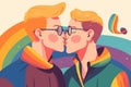 Two gay men kissing. LGBTQ manifesto. Respect, tolerance, equality